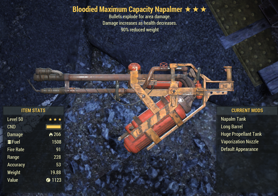 Bloodied Explosive Flamer [90% reduced weight] Napalmer [LEGACY]