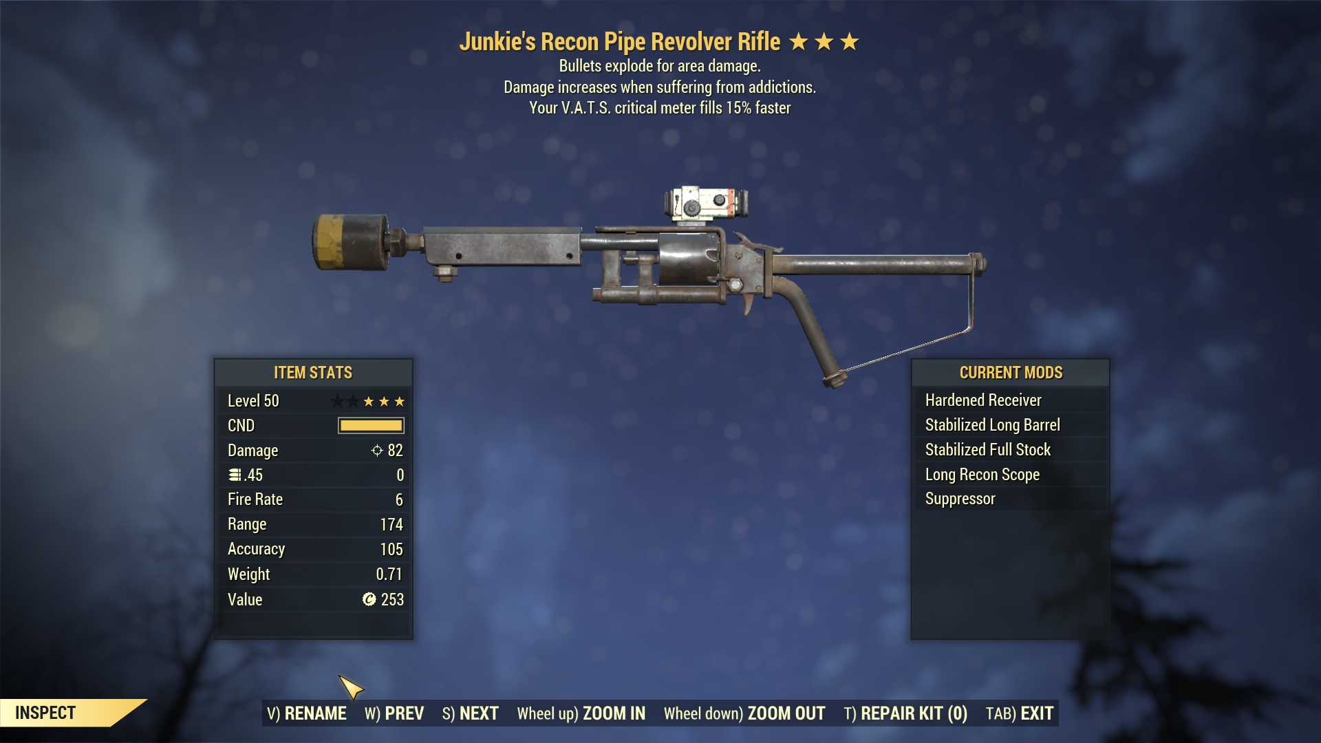 Junkie's Explosive Pipe Revolver (VATS crit fills 15% faster)