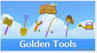 2*Golden Tool set ,total 12items(Axe+Fishing Rod+Net+Slingshot+Watering Can+Shovel)