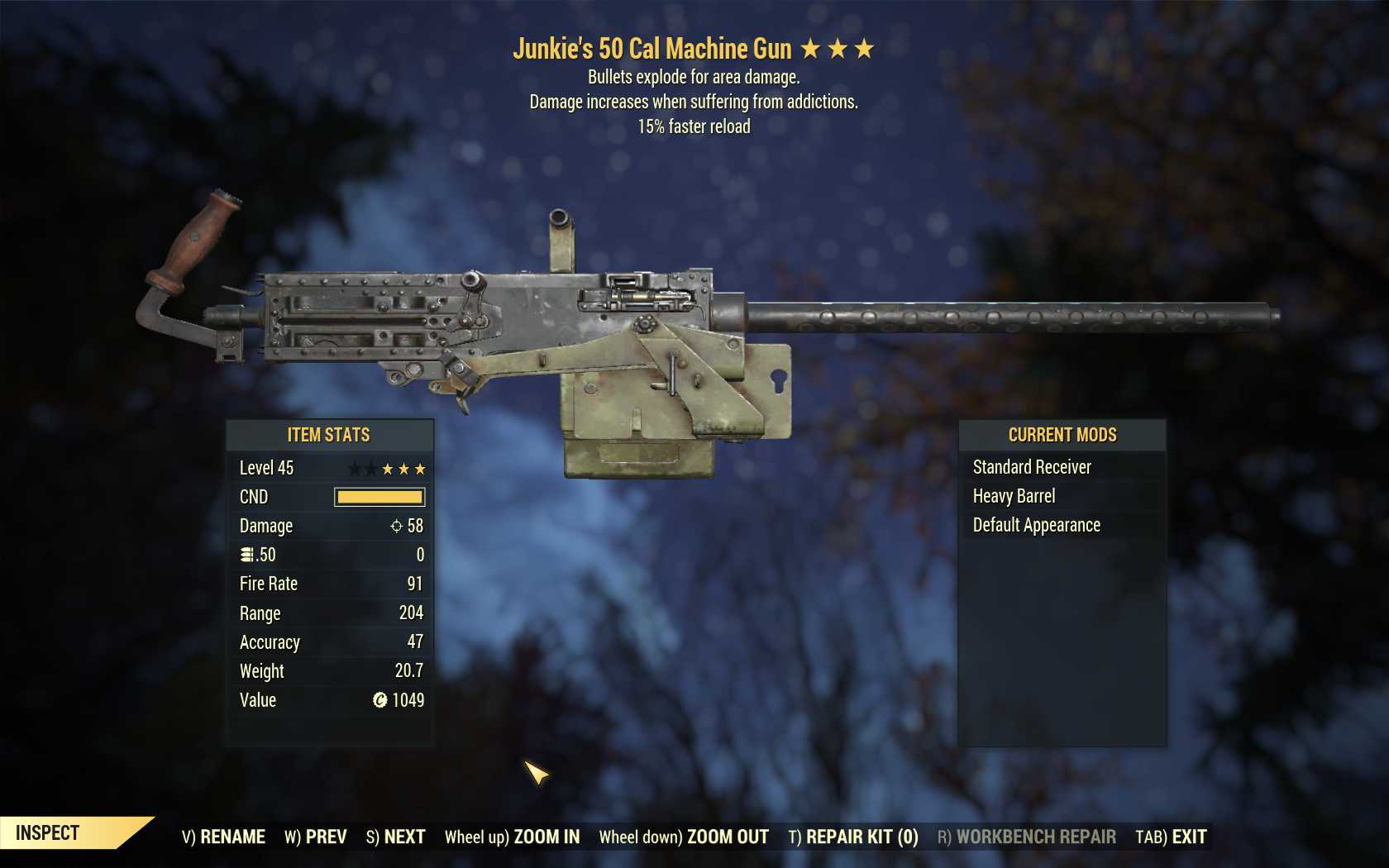 Junkie's 50 Cal Machine Gun (25% faster fire rate, 15% faster reload)