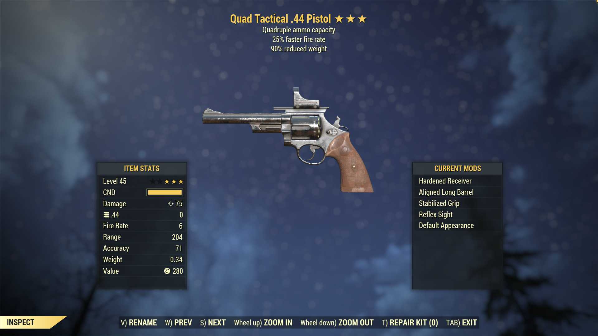 Quad .44 Pistol (25% faster fire rate, 90% reduced weight)