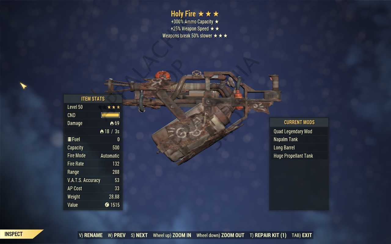 Quad Holy Fire (25% faster fire rate, Breaks 50% slower)