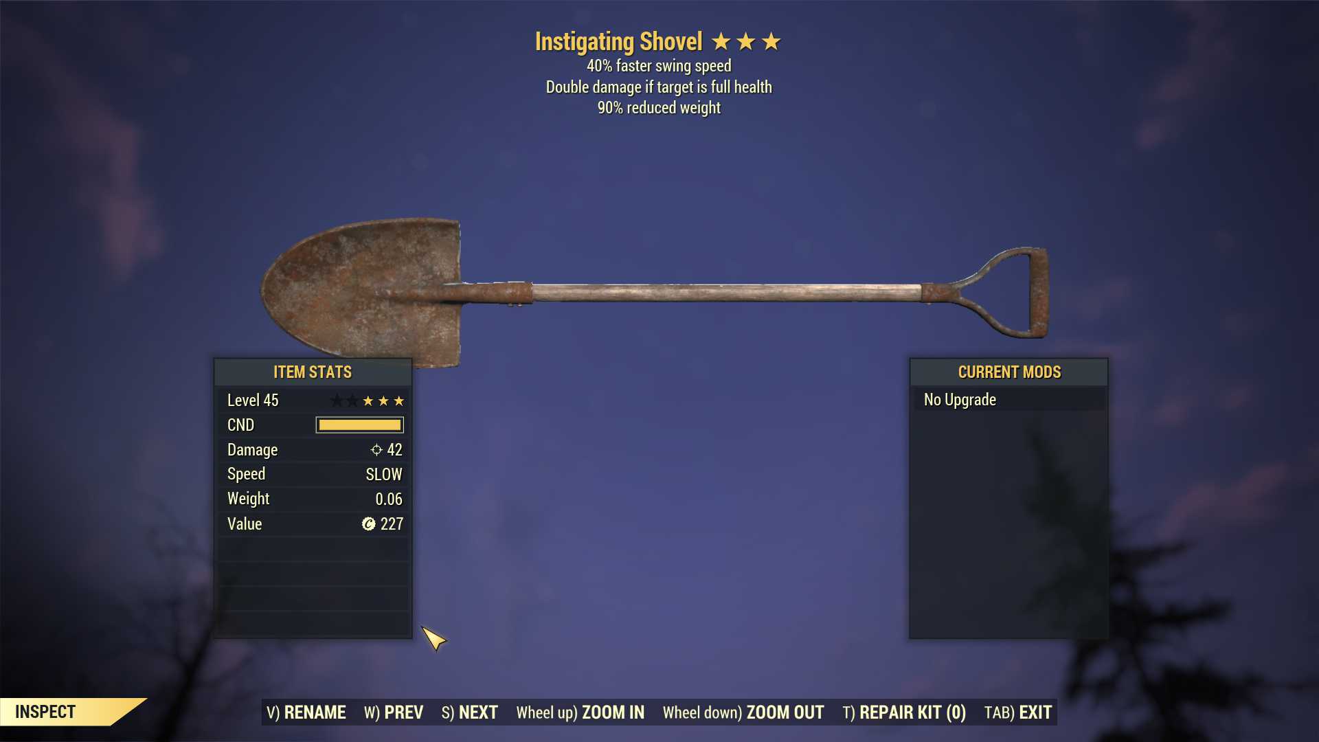 Instigating Shovel (40% Faster Swing Speed, 90% reduced weight)