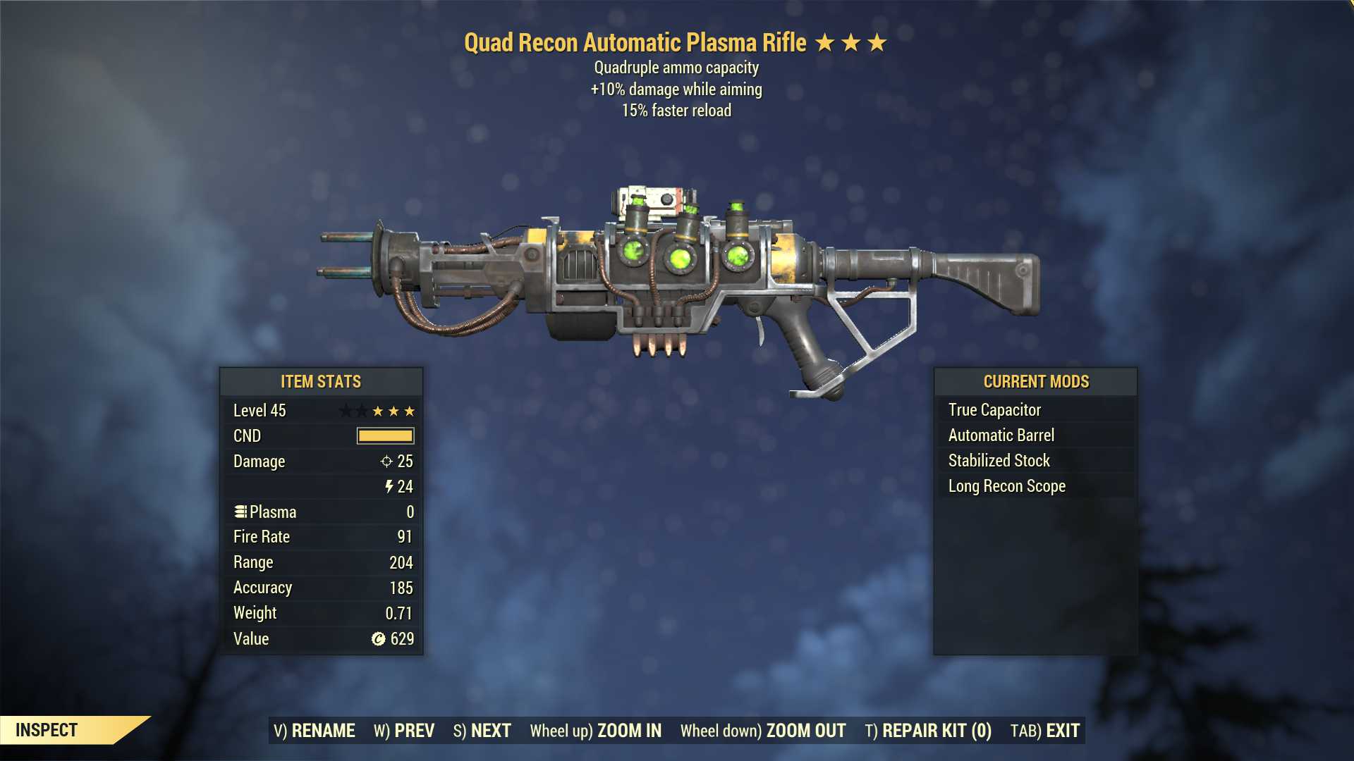 Quad Plasma rifle (+25% damage WA, 15% faster reload)