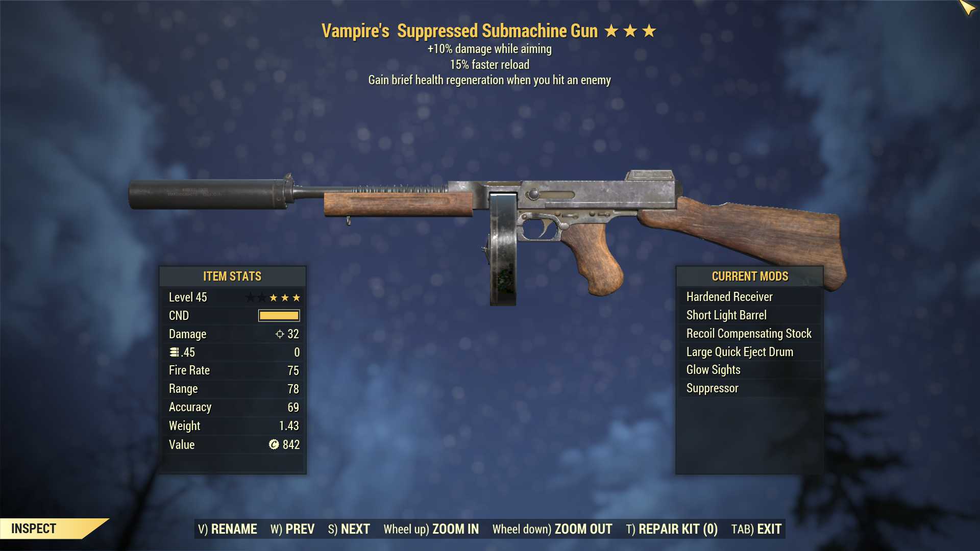 Vampire's Submachine Gun (+25% damage WA, 15% faster reload)