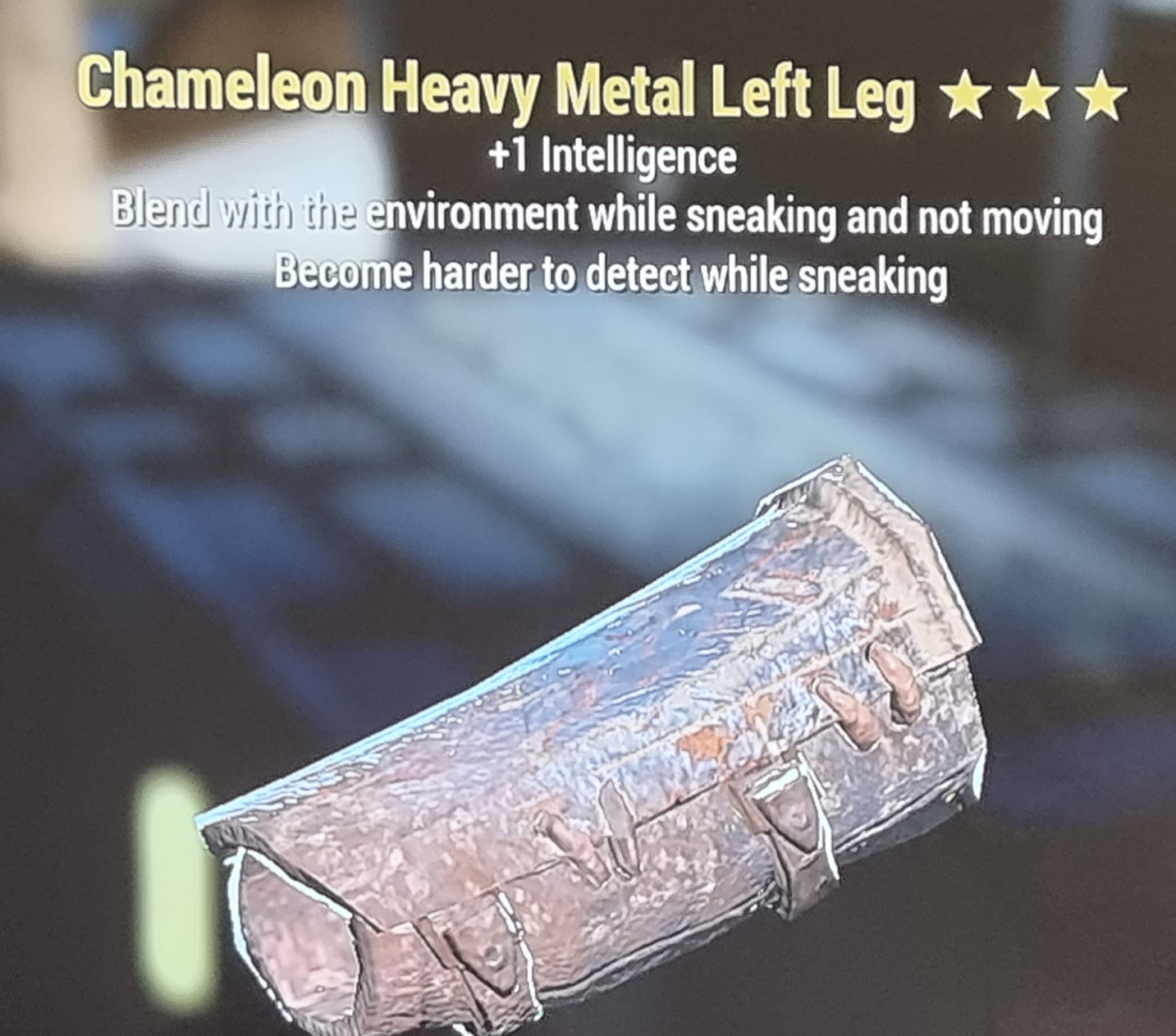 Chameleon sneak +1 intelligence heavy metal left leg FALLOUT 76 PS4