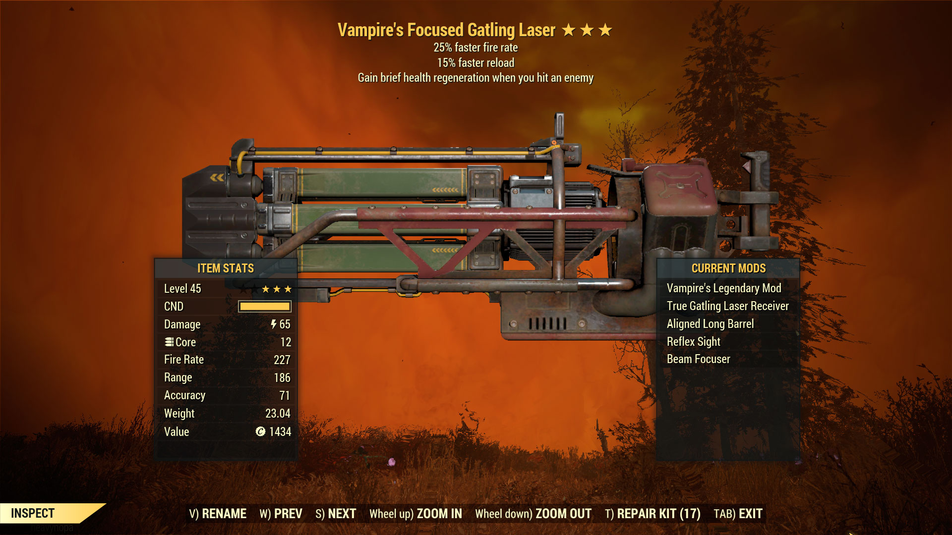 Vampire's Gatling Laser (25% faster fire rate/15% faster reload)