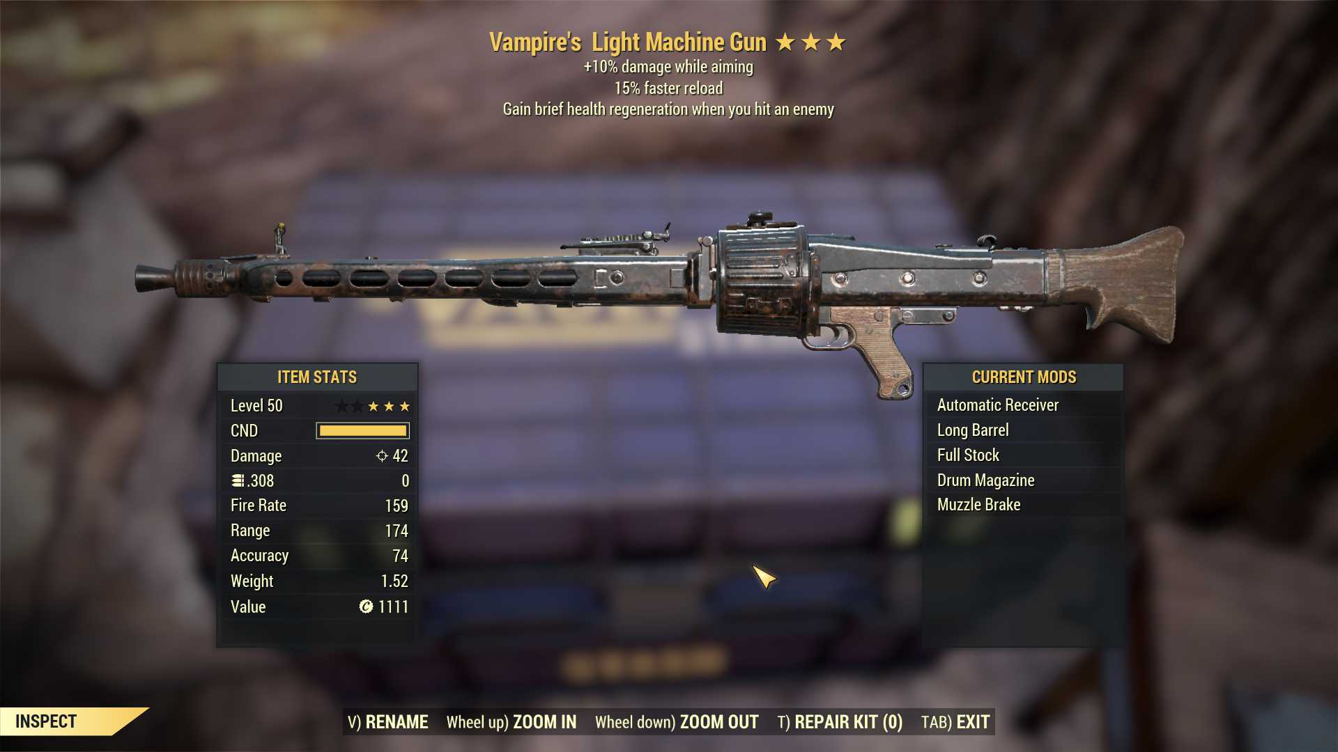 Vampire's Light Machine Gun (LMG) (+25% damage WA, 15% faster reload)