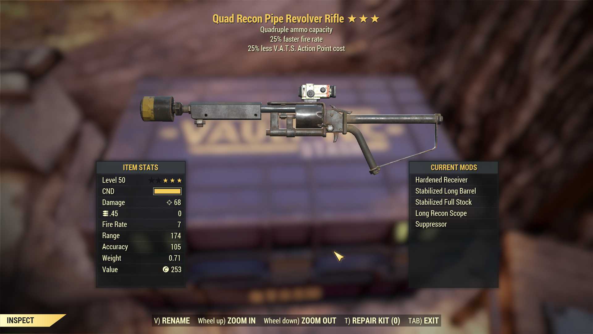 Quad Pipe Revolver (25% faster fire rate, 25% less VATS AP cost)