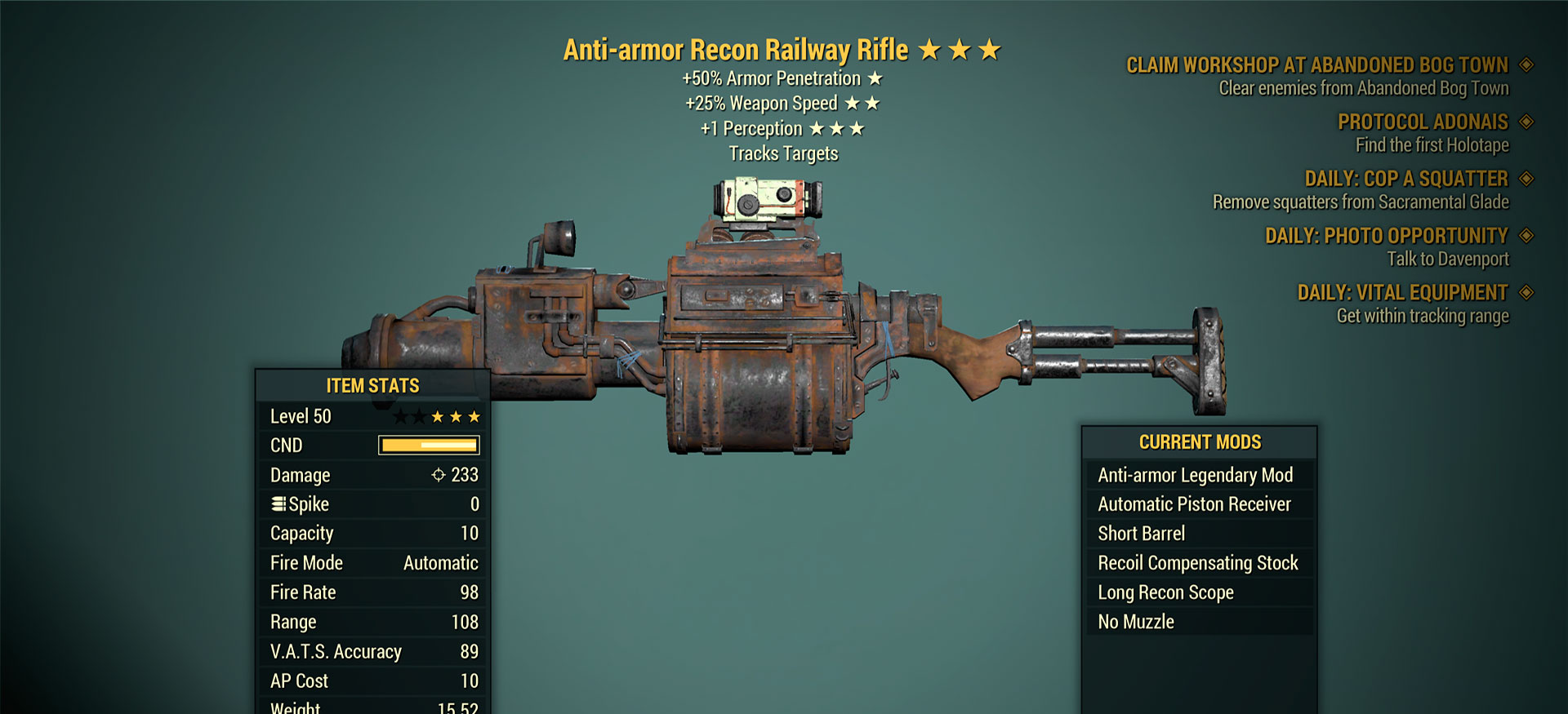 [XBOX] Anti-armor Railway Rifle (+25% Weapon Speed, +1 Perception)
