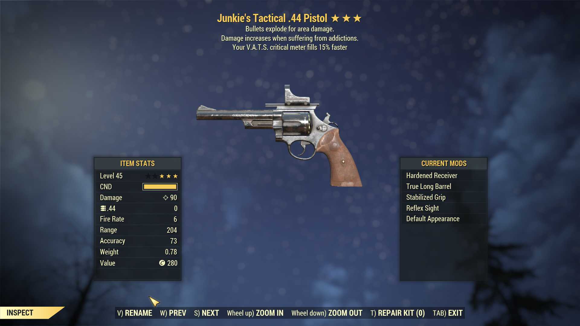 Junkie's Explosive .44 Pistol (VATS crit fills 15% faster)