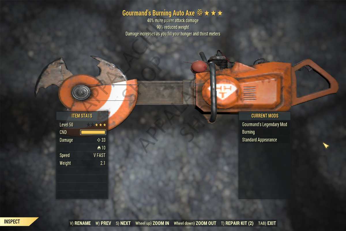 Gourmand's Auto Axe (+40% damage PA, 90% reduced weight)