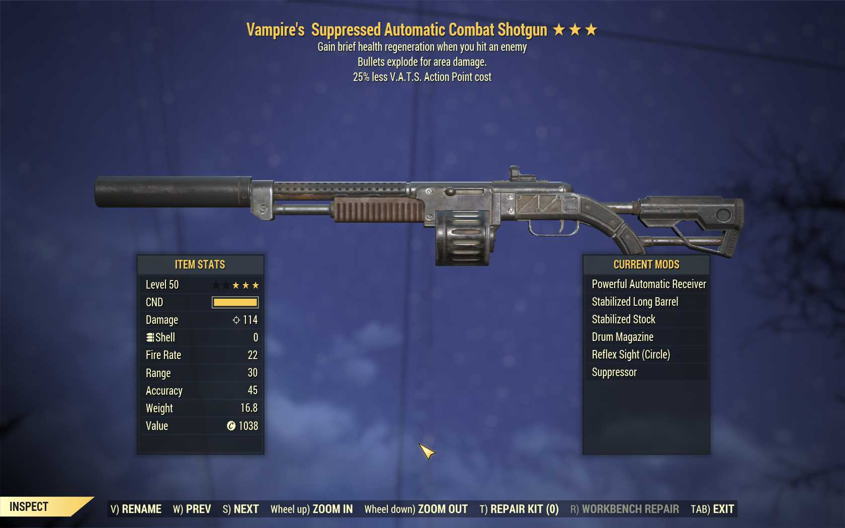 Vampire's Explosive Combat Shotgun (25% less VATS AP cost)