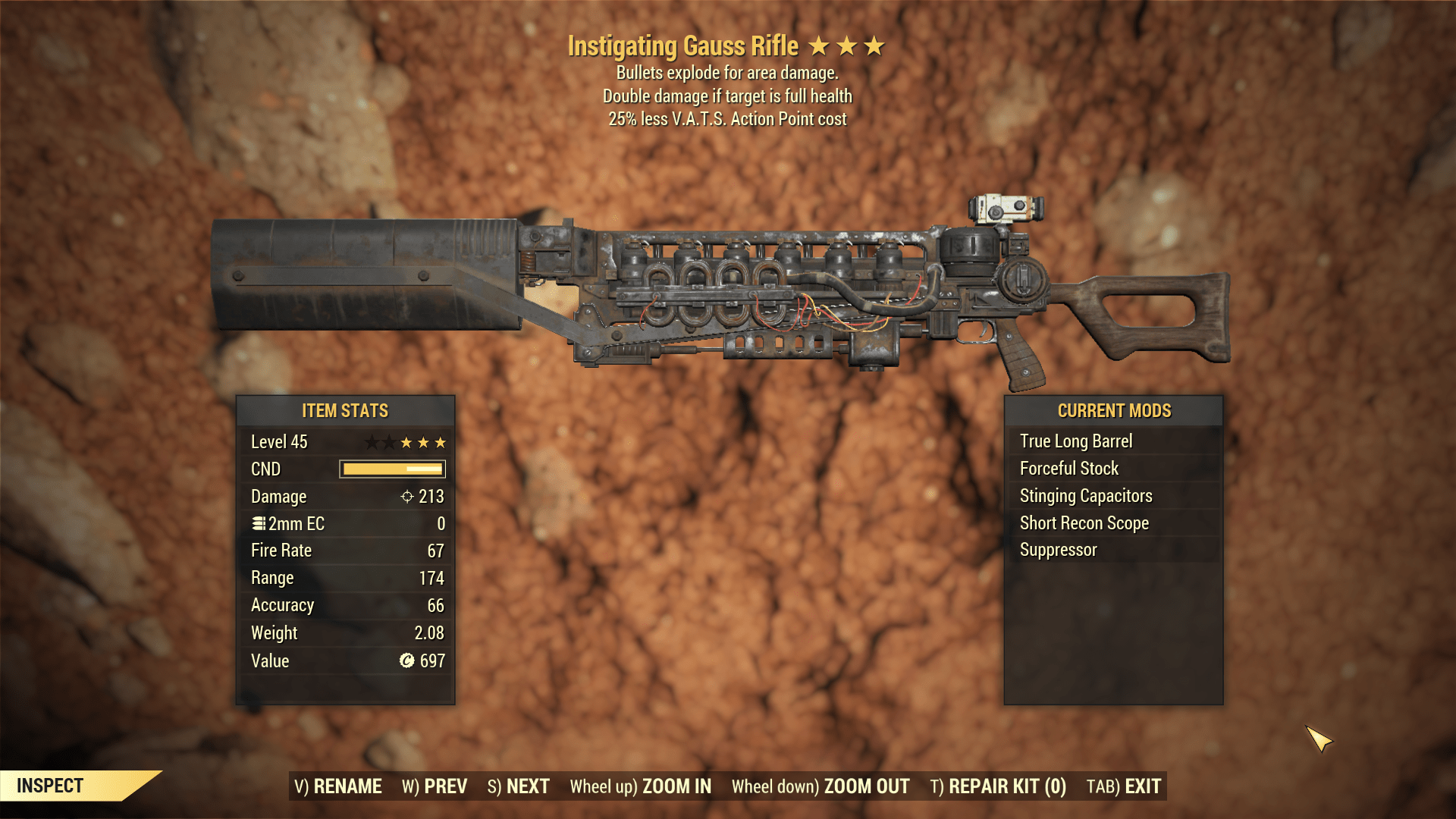 ★★★ Instigating Explosive Gauss Rifle [25% Less VATS ] | MAX LVL | FULLY MODIFIED | FAST DELIVERY |