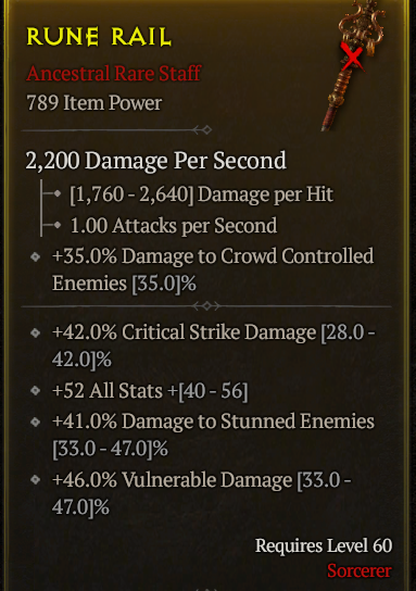 Buy ANCESTRAL SORC STAFF 789 ITEM in DIABLO 4 Items - Offer #2319339210