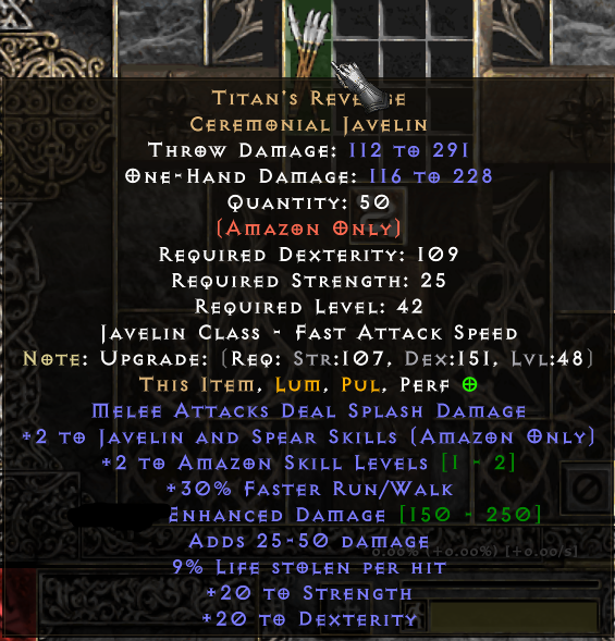 Buy Titan's Revenge Javelin +2Skil in PROJECT DIABLO 2 Items - Offer ...