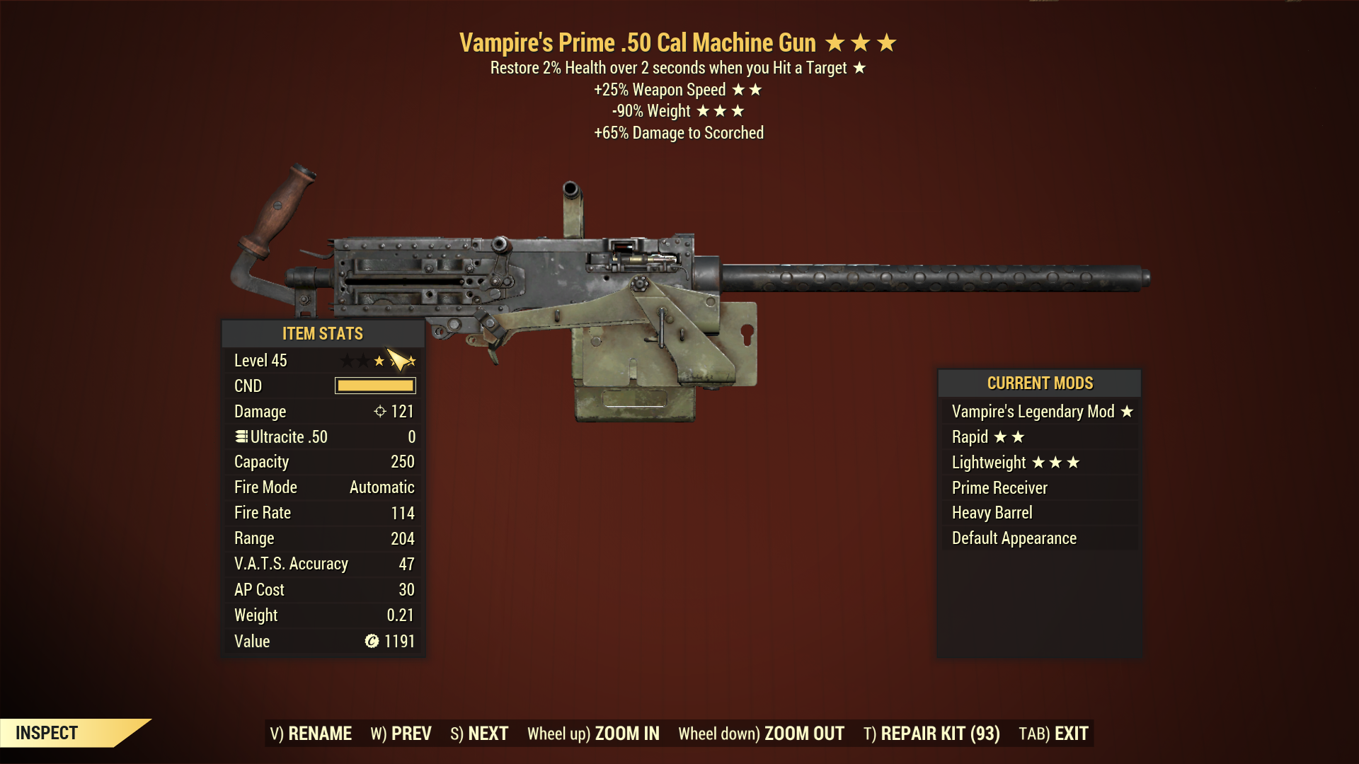 Buy Vampire's 50 Cal Machine Gun ( in FALLOUT 76 Items - Offer #2419337343