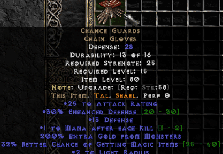 Buy Chance Guard Gloves 30+ MF in PROJECT DIABLO 2 Items Offer