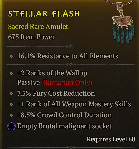 Buy BARBARIAN AMULET LVL 60 +2 WAL in DIABLO 4 Items - Offer #2325996595