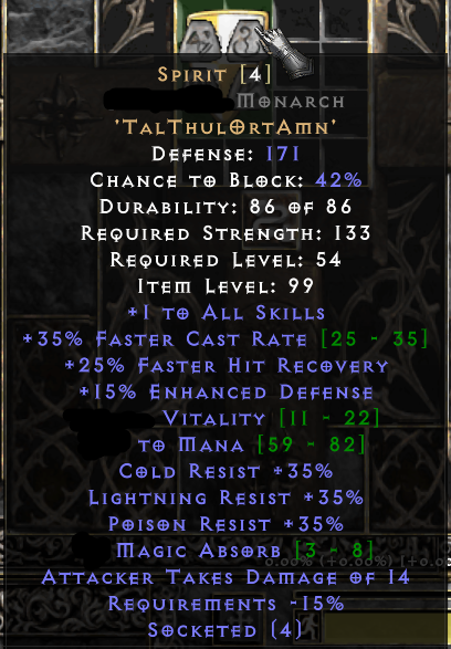 Project Shied Image Buy Spirit Monarch Shield 30+% FCR in PROJECT DIABLO 2 Items - Offer ...