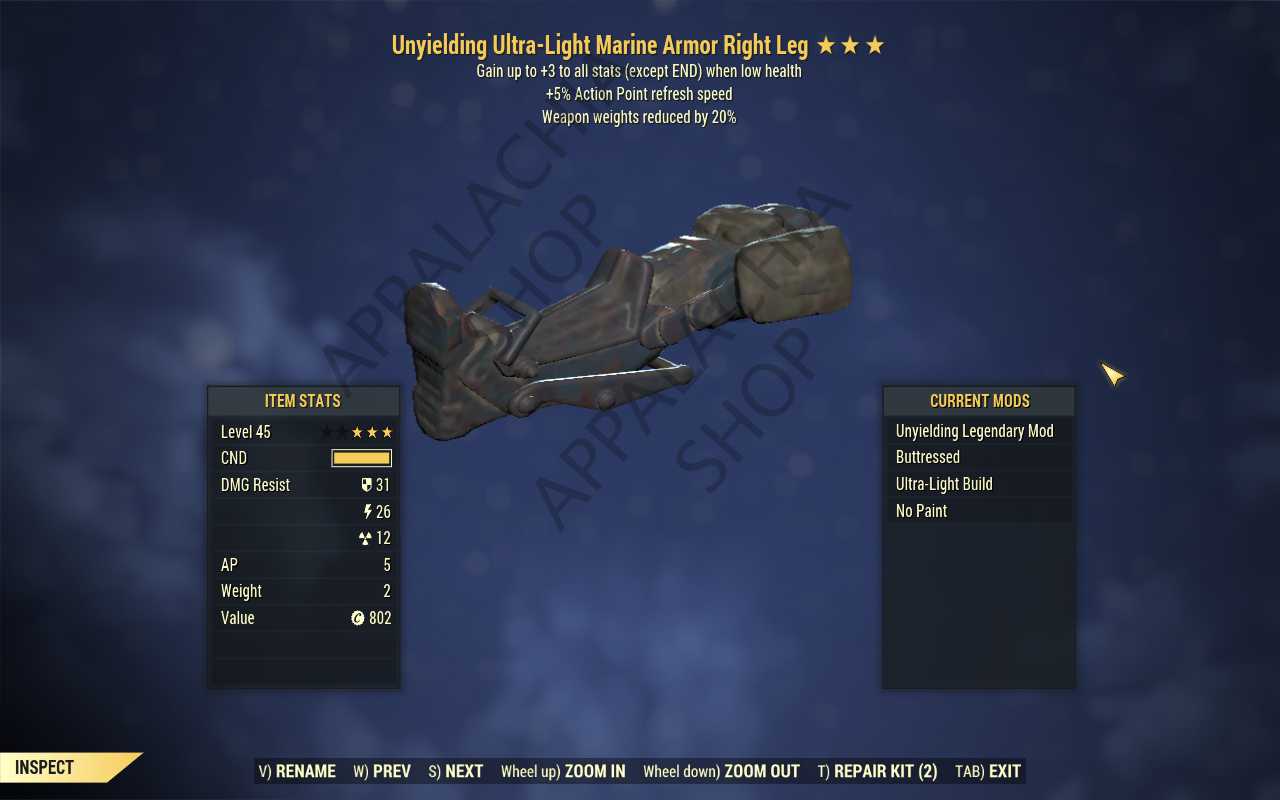 Buy [UNY AP WWR]Unyielding Weapon in FALLOUT 76 Items - Offer #2629824506