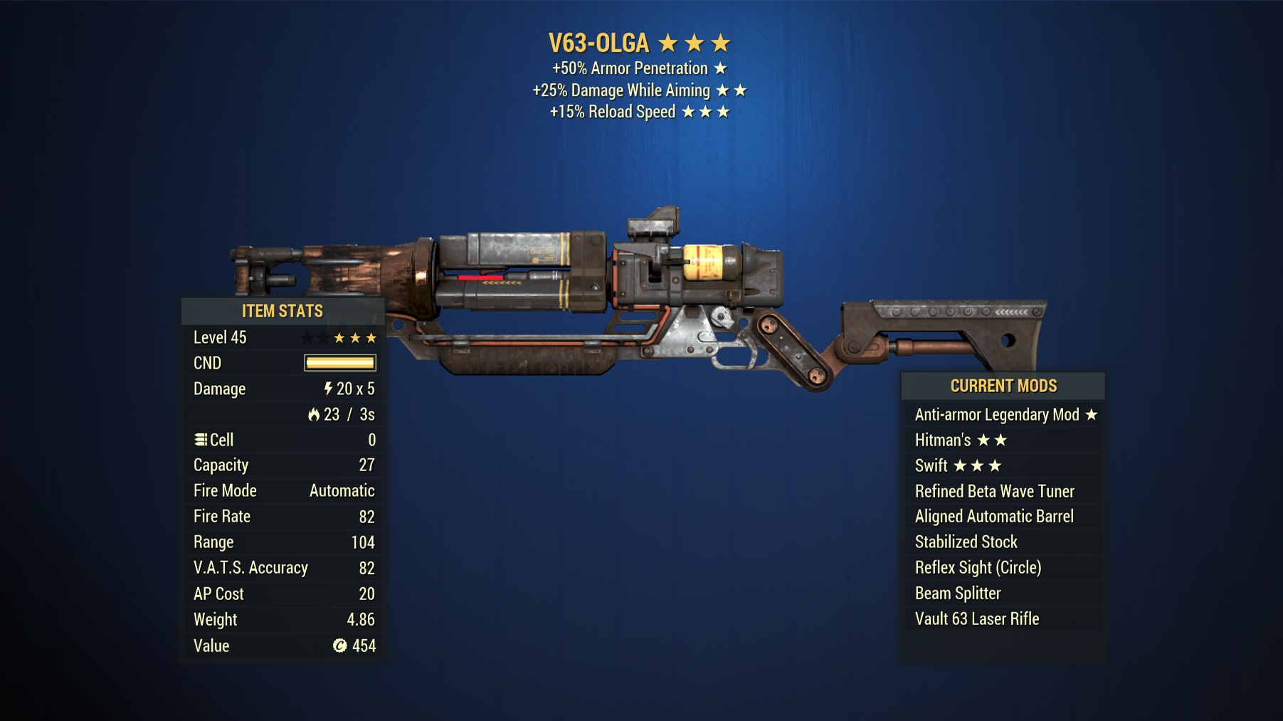 Buy [PS] V63-OLGA Anti-armor Laser in FALLOUT 76 Items - Offer #2531770871
