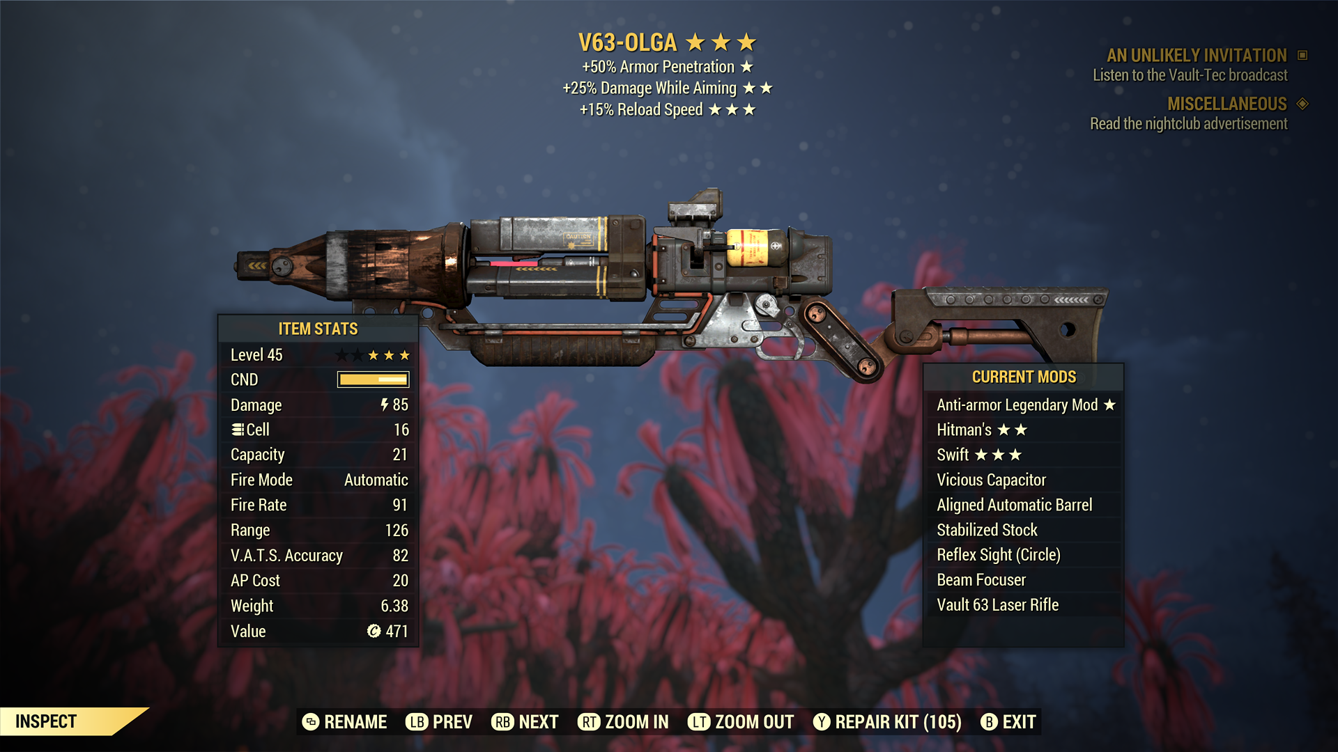 Buy [XBOX] V63-OLGA Anti-armor Las in FALLOUT 76 Items - Offer #2528184302