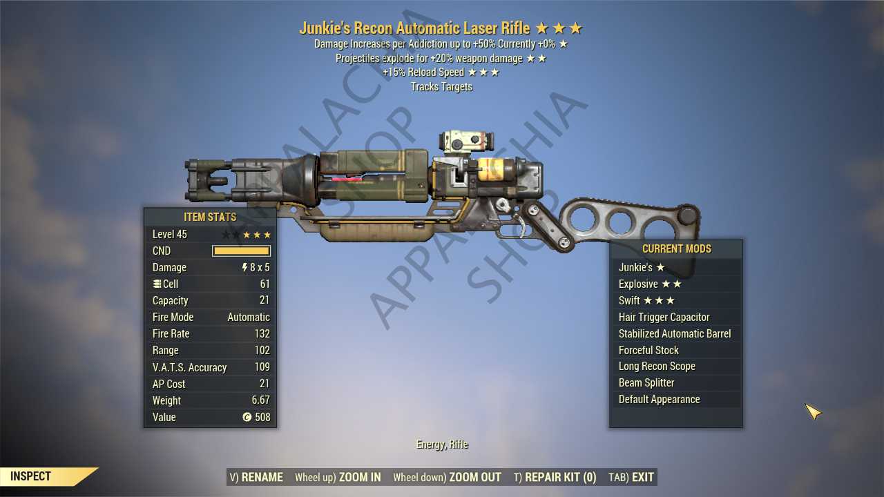 Buy Junkie's Explosive Laser rifle in FALLOUT 76 Items - Offer #2535087408