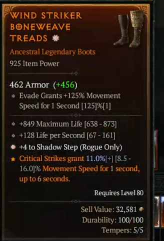 Buy 925 Boots +4 to Shadow Step(Gr in DIABLO 4 Items - Offer #2418161406