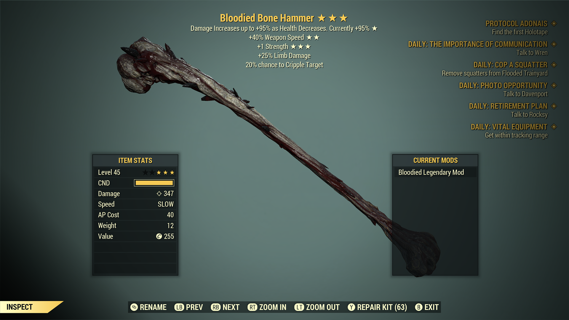 Buy [XBOX] Bloodied Bone Hammer (+ in FALLOUT 76 Items - Offer #2629847699
