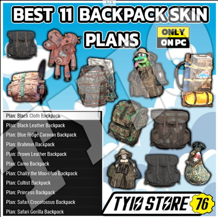 Buy BACKPACK SKIN [ 11 PLANS ] [F in FALLOUT 76 Items - Offer #26751914