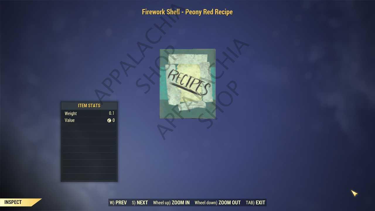 Red Firework Recipes Buy Firework Shell - Peony Red Rec in FALLOUT 76 Items - Offer #2629654035