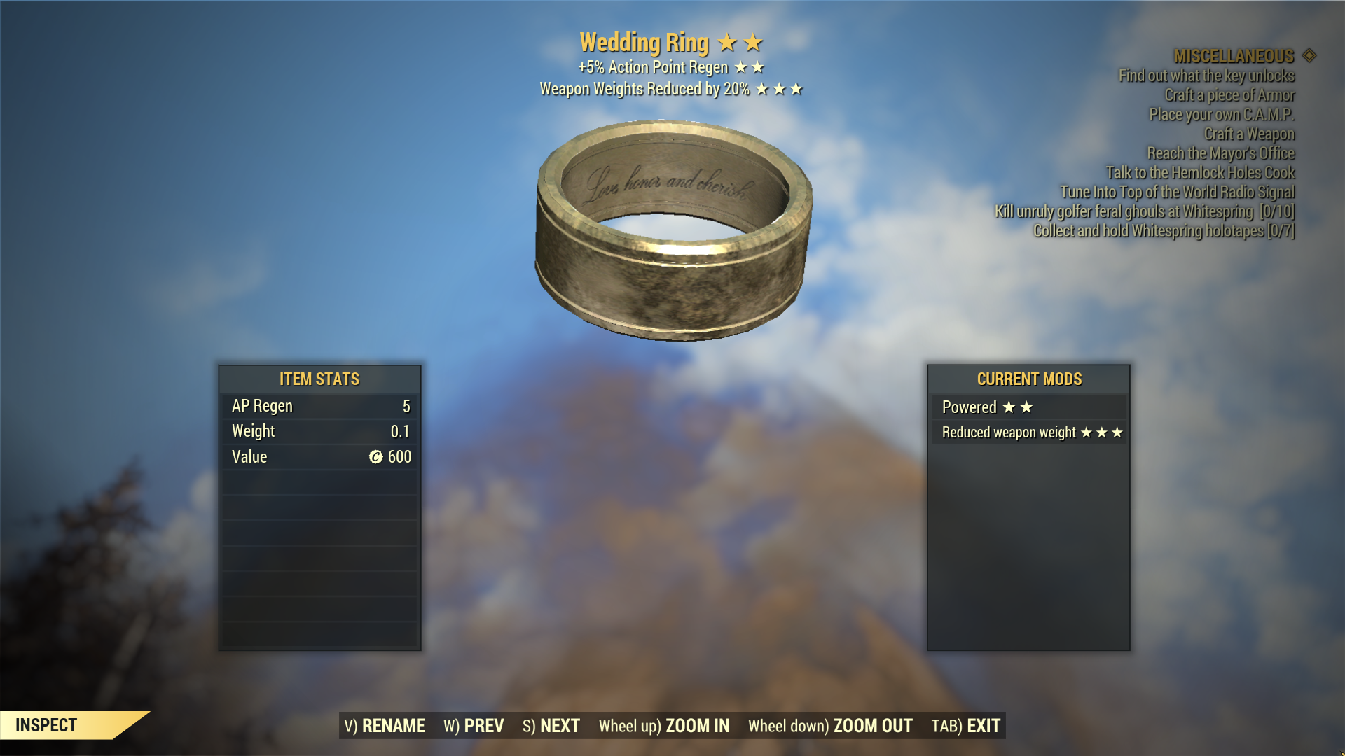 Buy Legendary Wedding Ring (+5% Ac in FALLOUT 76 Items - Offer #254893223