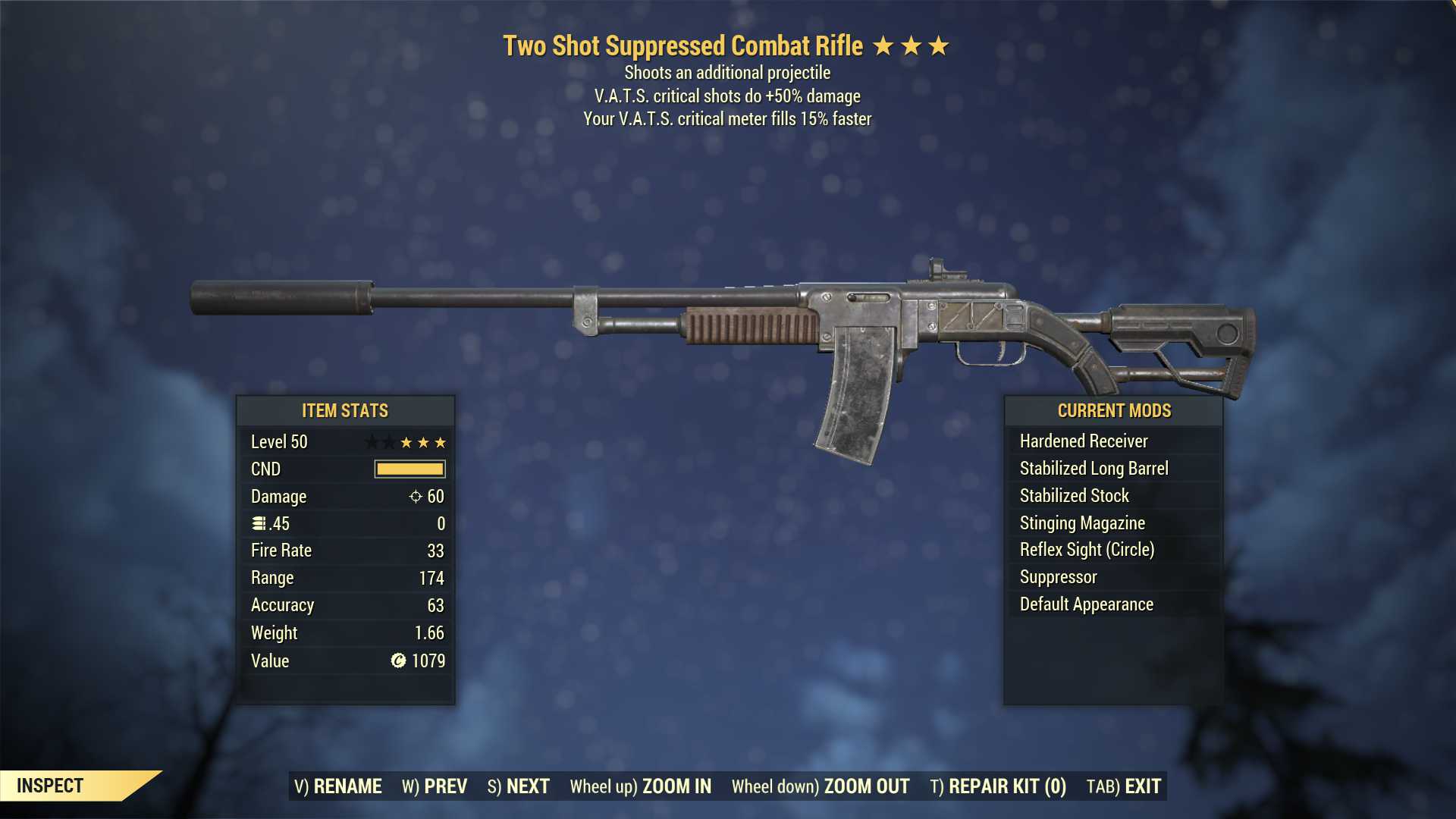 Two Shot Combat Rifle (+50% critical damage, VATS crit fills 15% faster ...