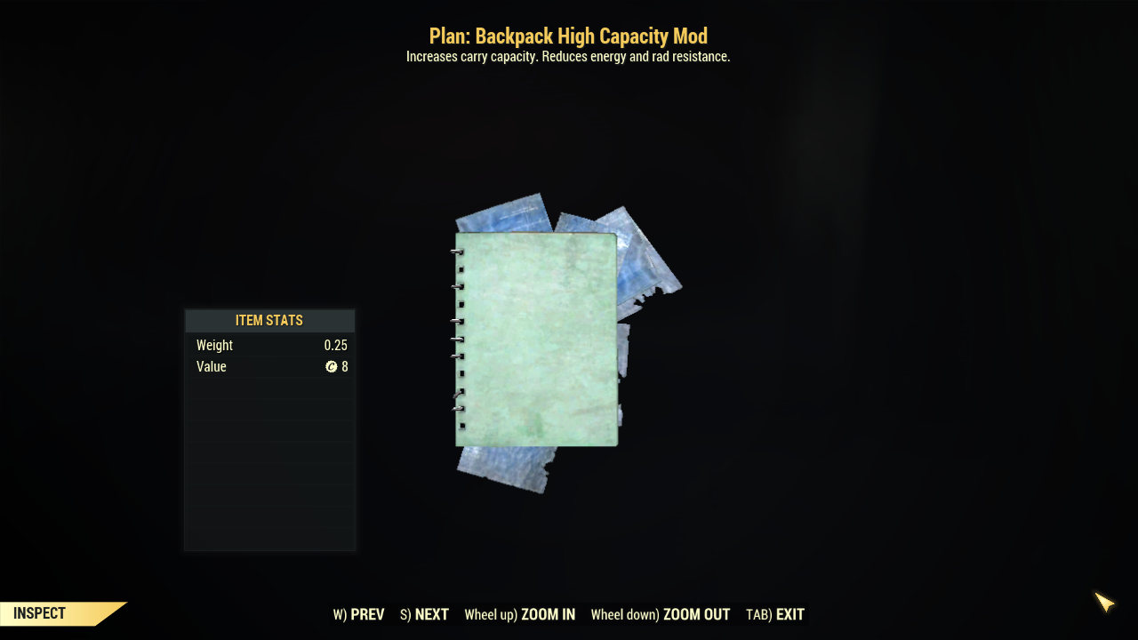 Buy [PC] Plan Backpack High Capac in FALLOUT 76 Items Offer 2427429334