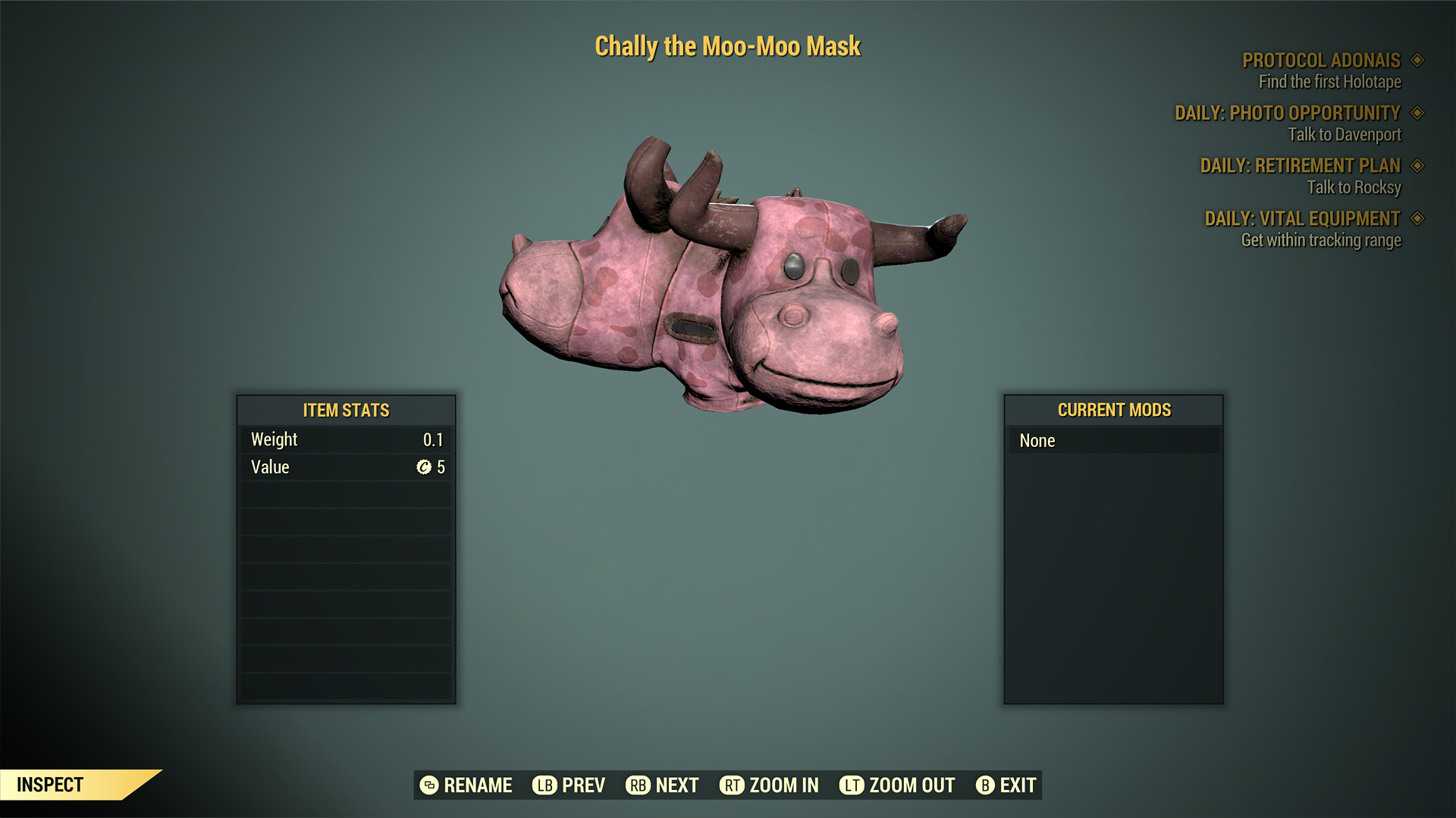 Buy [XBOX] Chally the Moo-Moo Mask in FALLOUT 76 Items - Offer #259671345