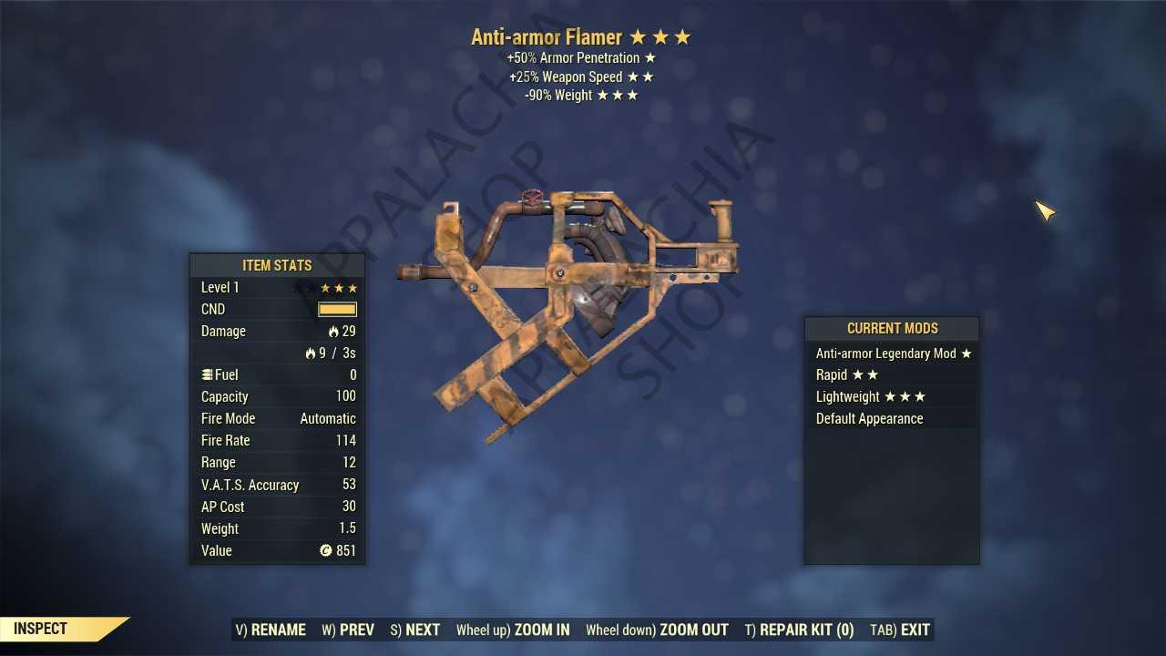 Buy [1 lvl]Anti-Armor Flamer (25% in FALLOUT 76 Items - Offer #2629668395