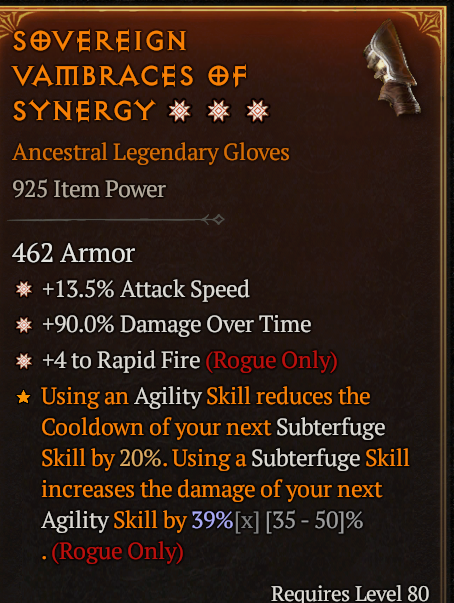 Buy 3 GA ROGUE GLOVES +4 RAPID FIR in DIABLO 4 Items - Offer #2418791026