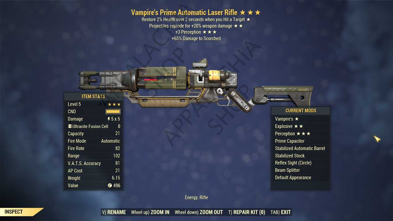 Buy [5 lvl]Vampire's Explosive Las in FALLOUT 76 Items - Offer #2628625337