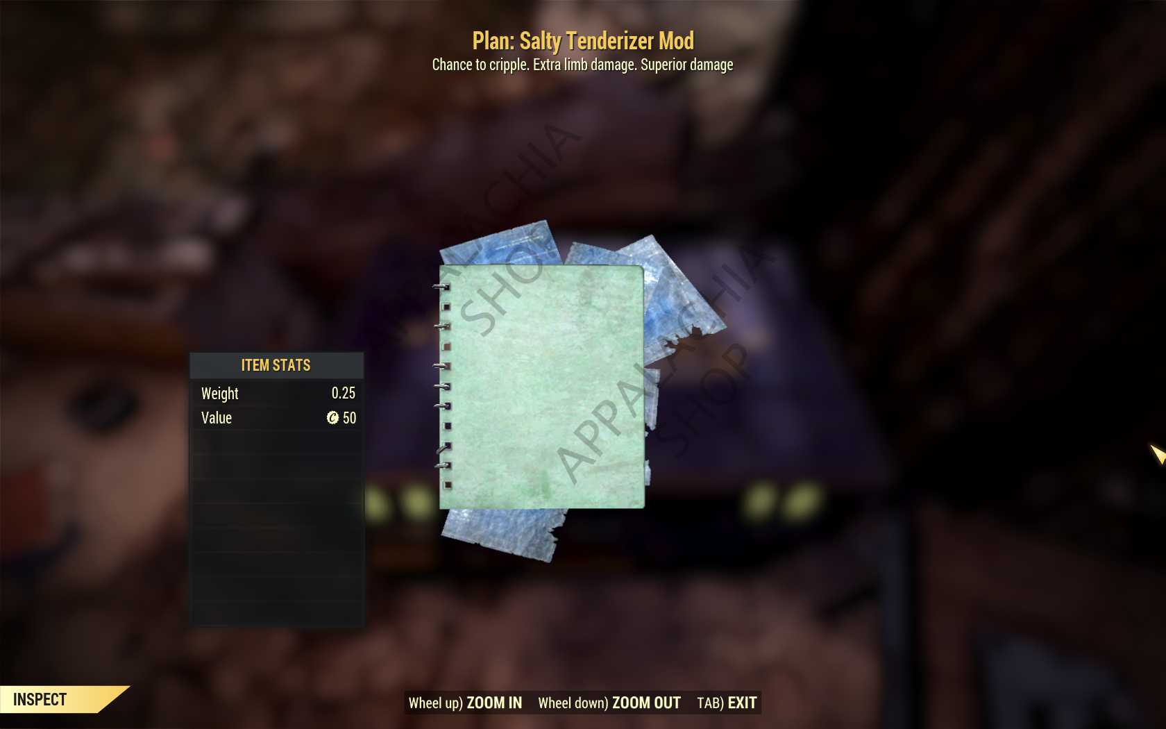 Buy Plan Salty Tenderizer Mod in FALLOUT 76 Items Offer 2420162365