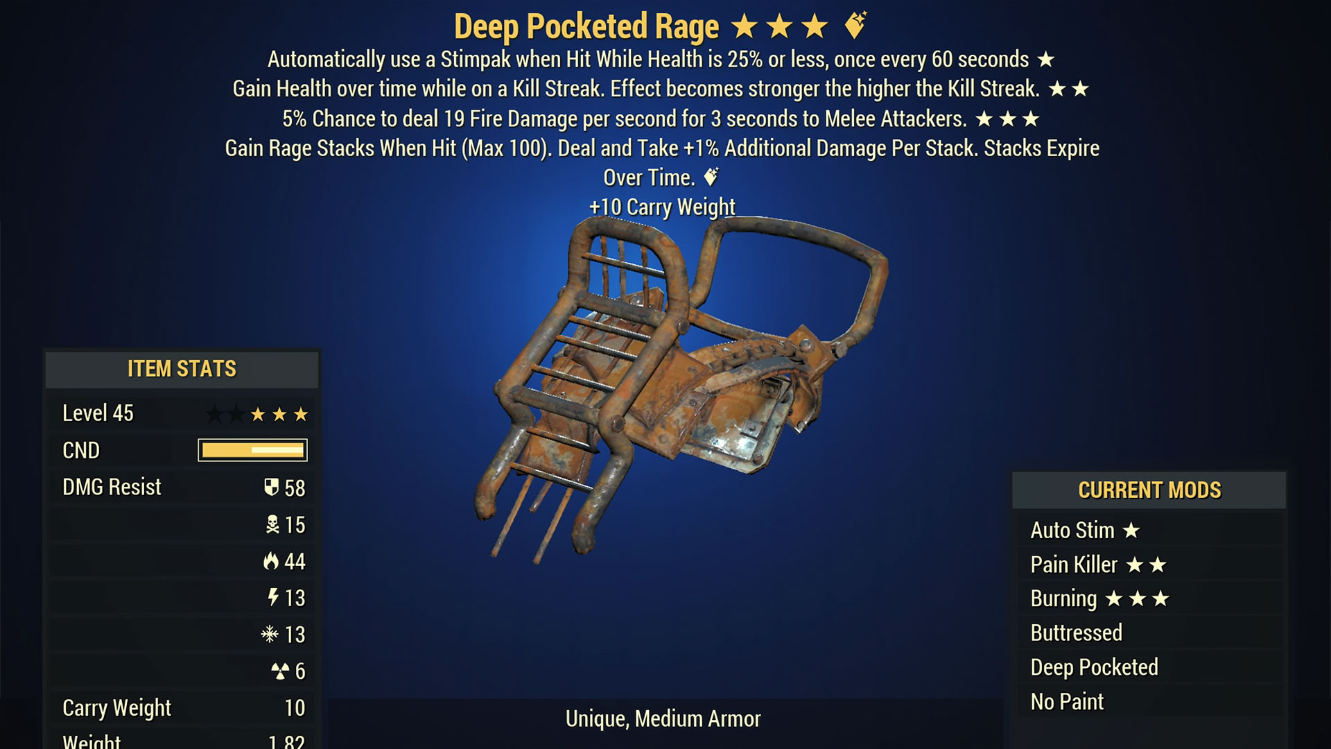 Buy [PS] Sturdy Rage Medium Armor in FALLOUT 76 Items - Offer #2628220476